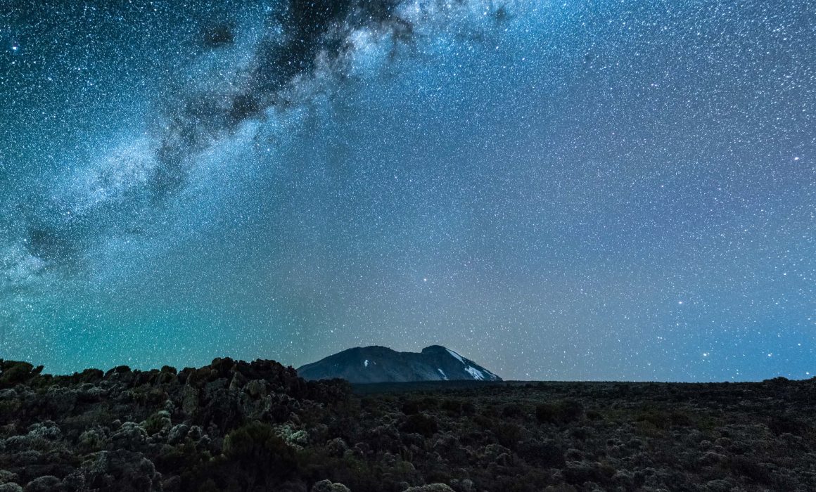 Mount Kilimanjaro under the Milky Way skies. At 4000 Mts above sea level you can experience the most amazing peaceful skies while hiking to Kilimanjaro.